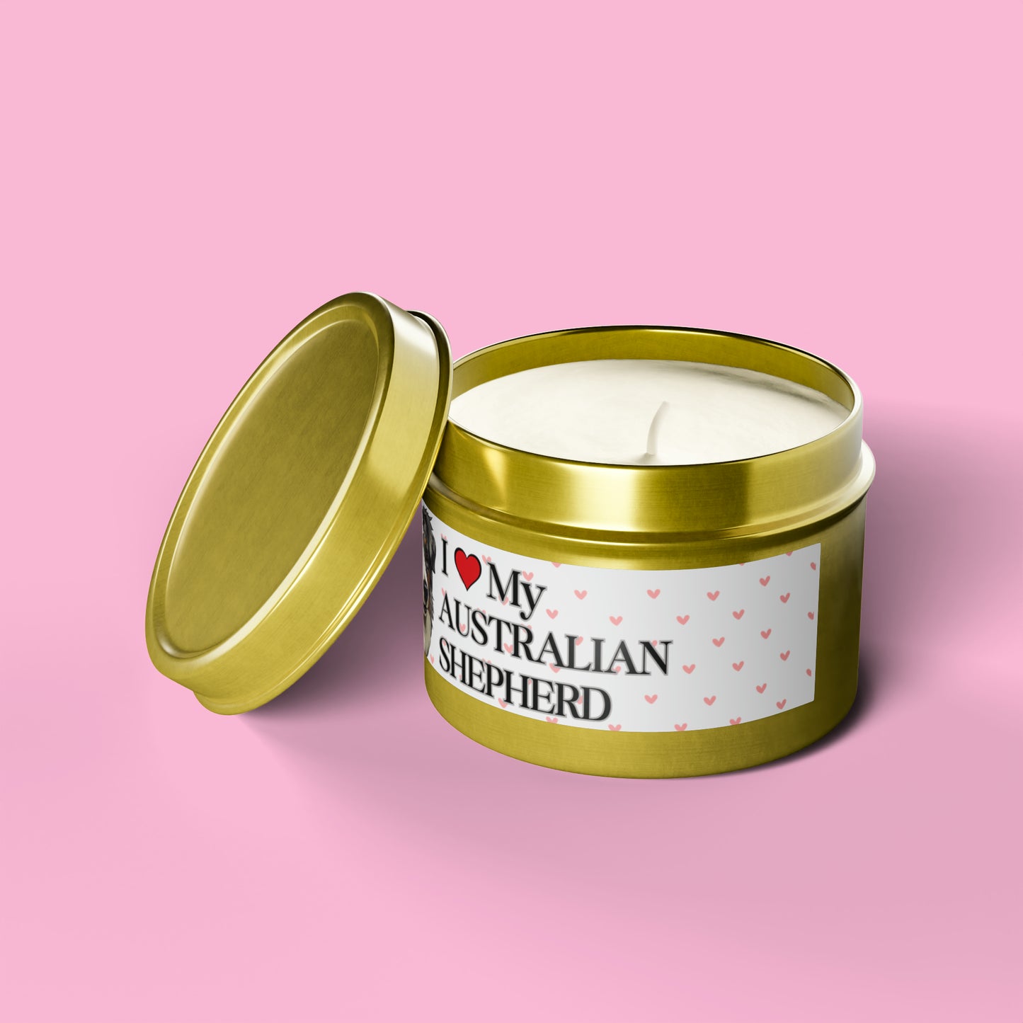 "I Love My Australian Shepherd" Valentine's Day Tin Candles, Australian Shepherd Candle, Australian Shepherd Dog Candles, Dog Love Candle - Love & Paws Collection