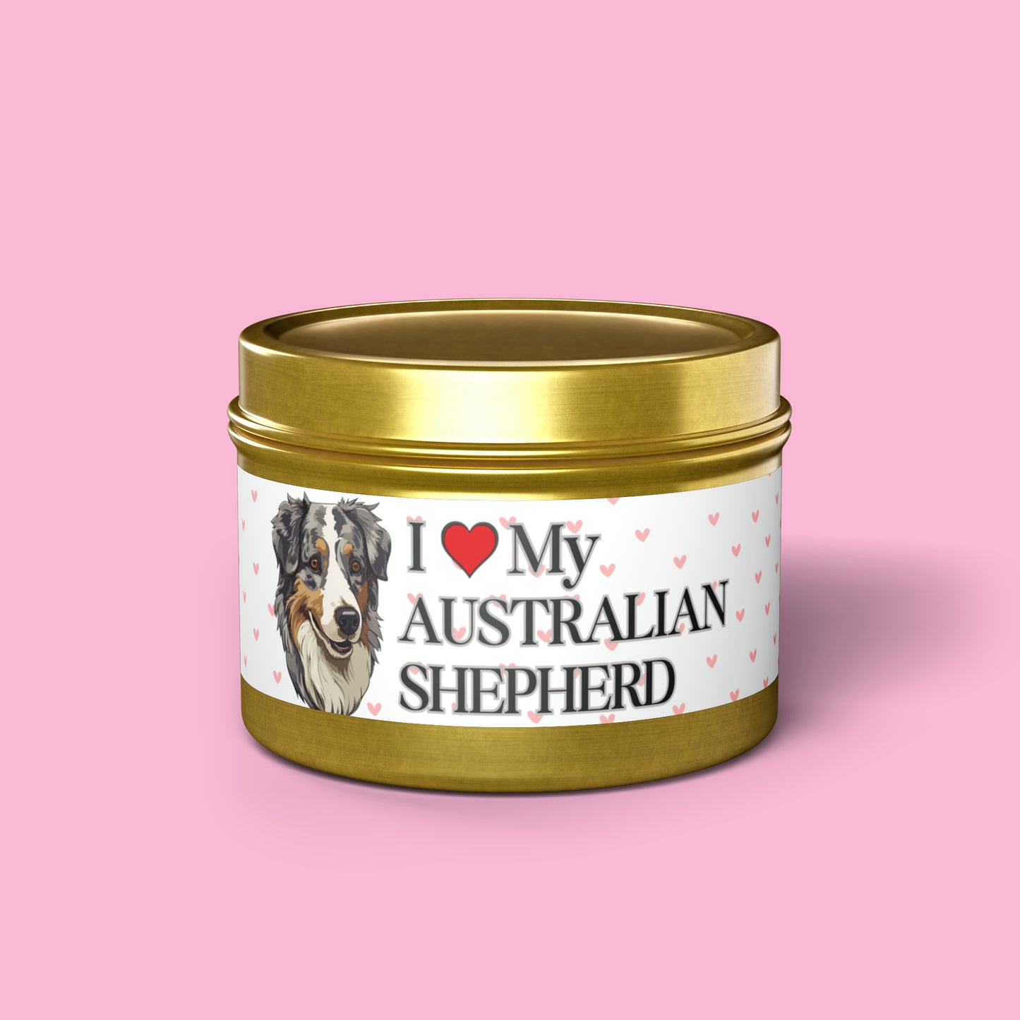 "I Love My Australian Shepherd" Valentine's Day Tin Candles, Australian Shepherd Candle, Australian Shepherd Dog Candles, Dog Love Candle - Love & Paws Collection