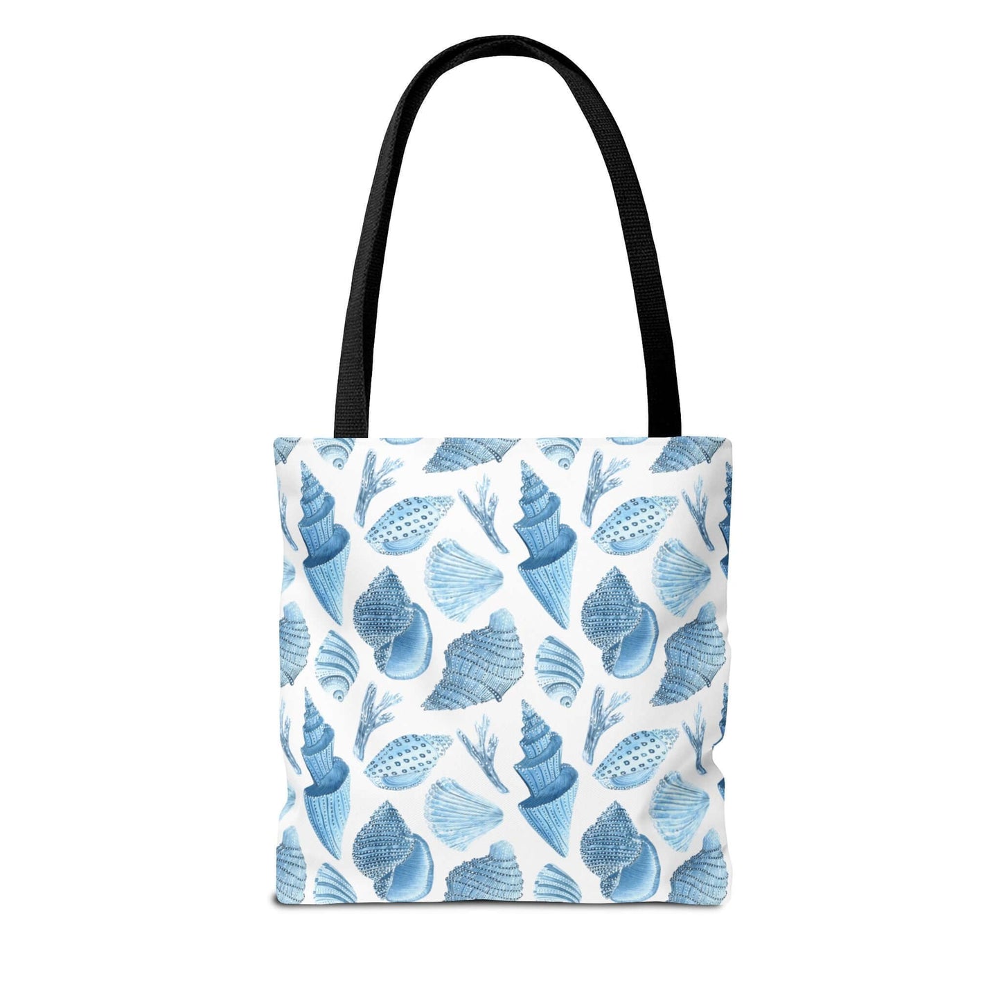 Beachy tote bag with an ocean seashells print, perfect for eco-friendly outings and stylish beach trips.