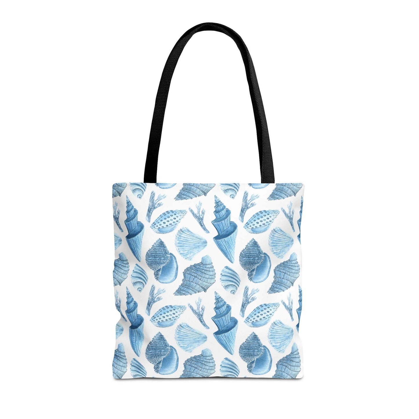 Stylish Beachy Tote Bag with ocean seashells print, perfect for eco-friendly outings and beach trips.