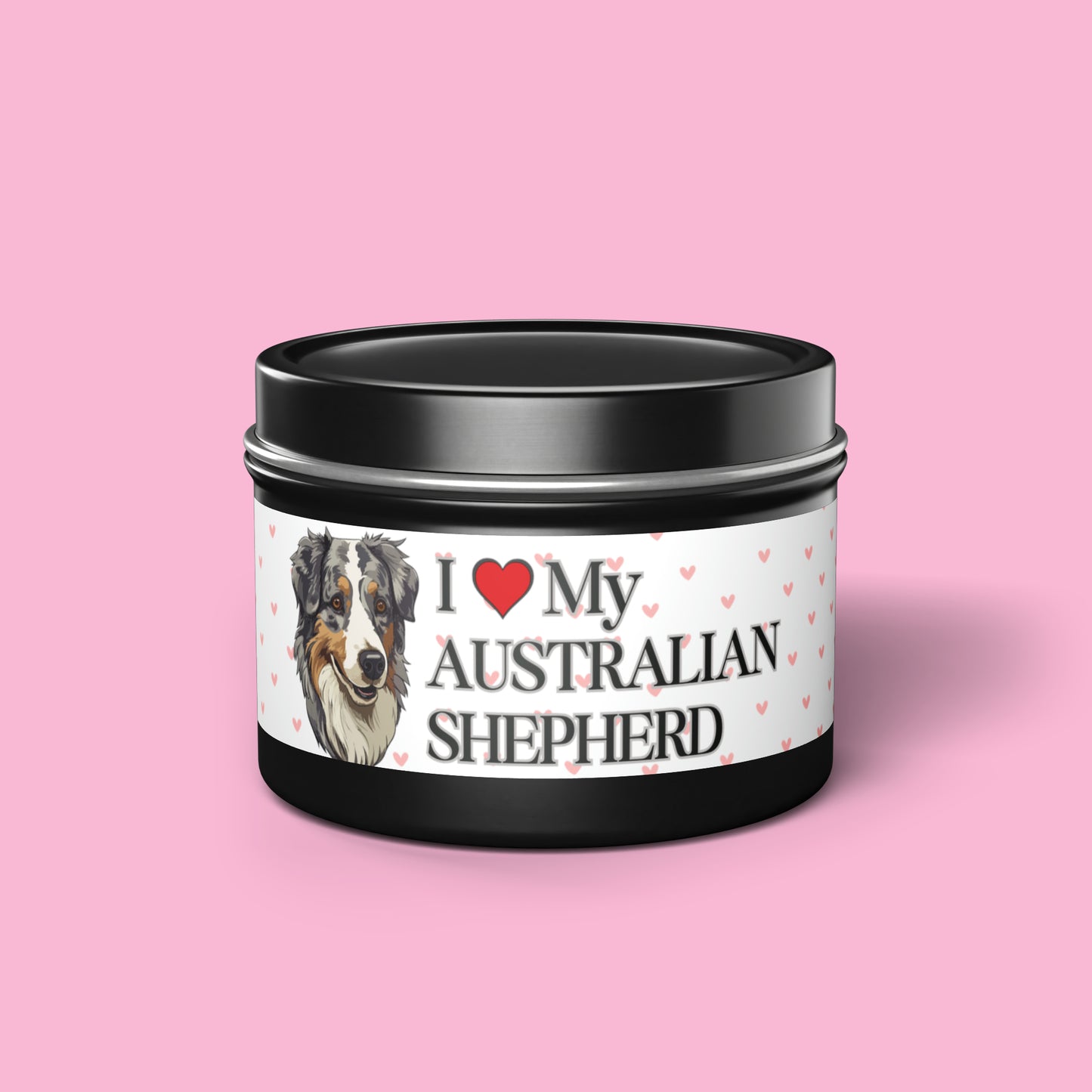 "I Love My Australian Shepherd" Valentine's Day Tin Candles, Australian Shepherd Candle, Australian Shepherd Dog Candles, Dog Love Candle - Love & Paws Collection