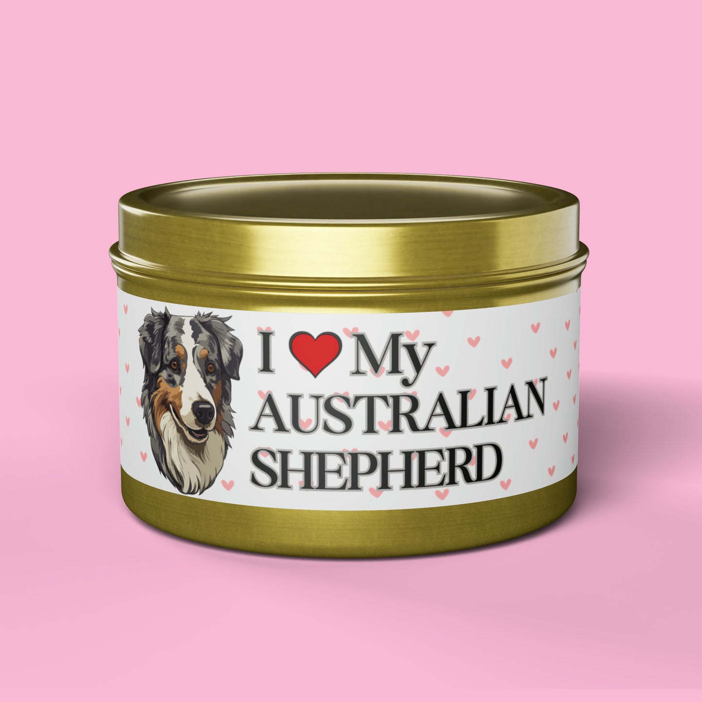 "I Love My Australian Shepherd" Valentine's Day Tin Candles, Australian Shepherd Candle, Australian Shepherd Dog Candles, Dog Love Candle - Love & Paws Collection