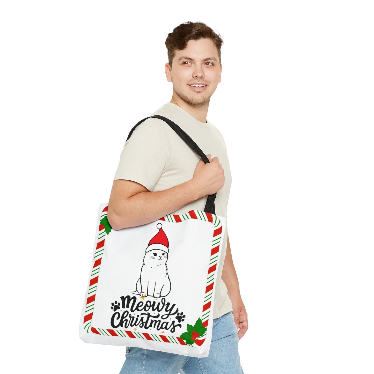 Christmas Santa Kitty Tote Bag – Cute Holiday Cat Lover Gift (3 Sizes)