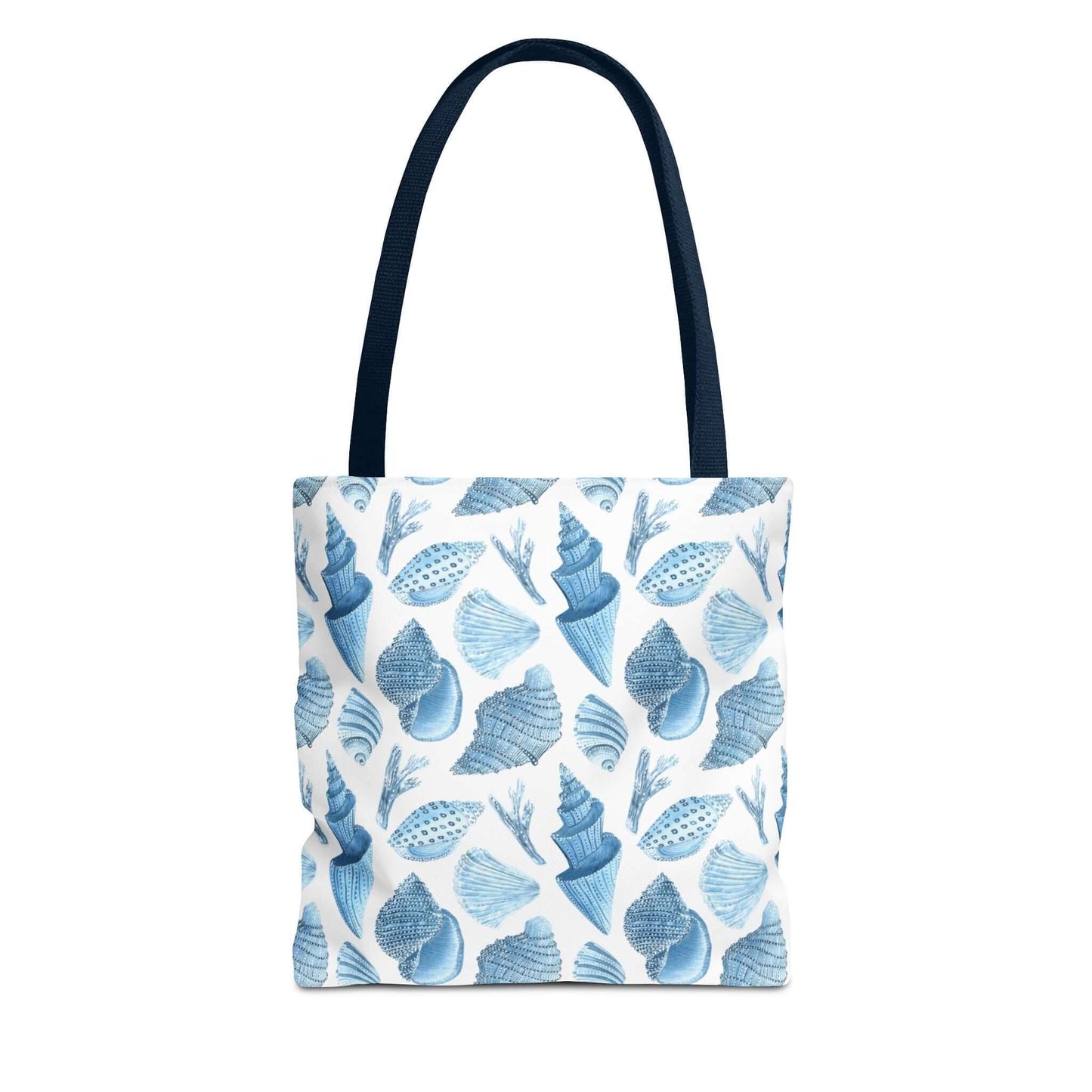 Beachy Tote Bag with ocean seashells print, eco-friendly and stylish for beach or market outings.