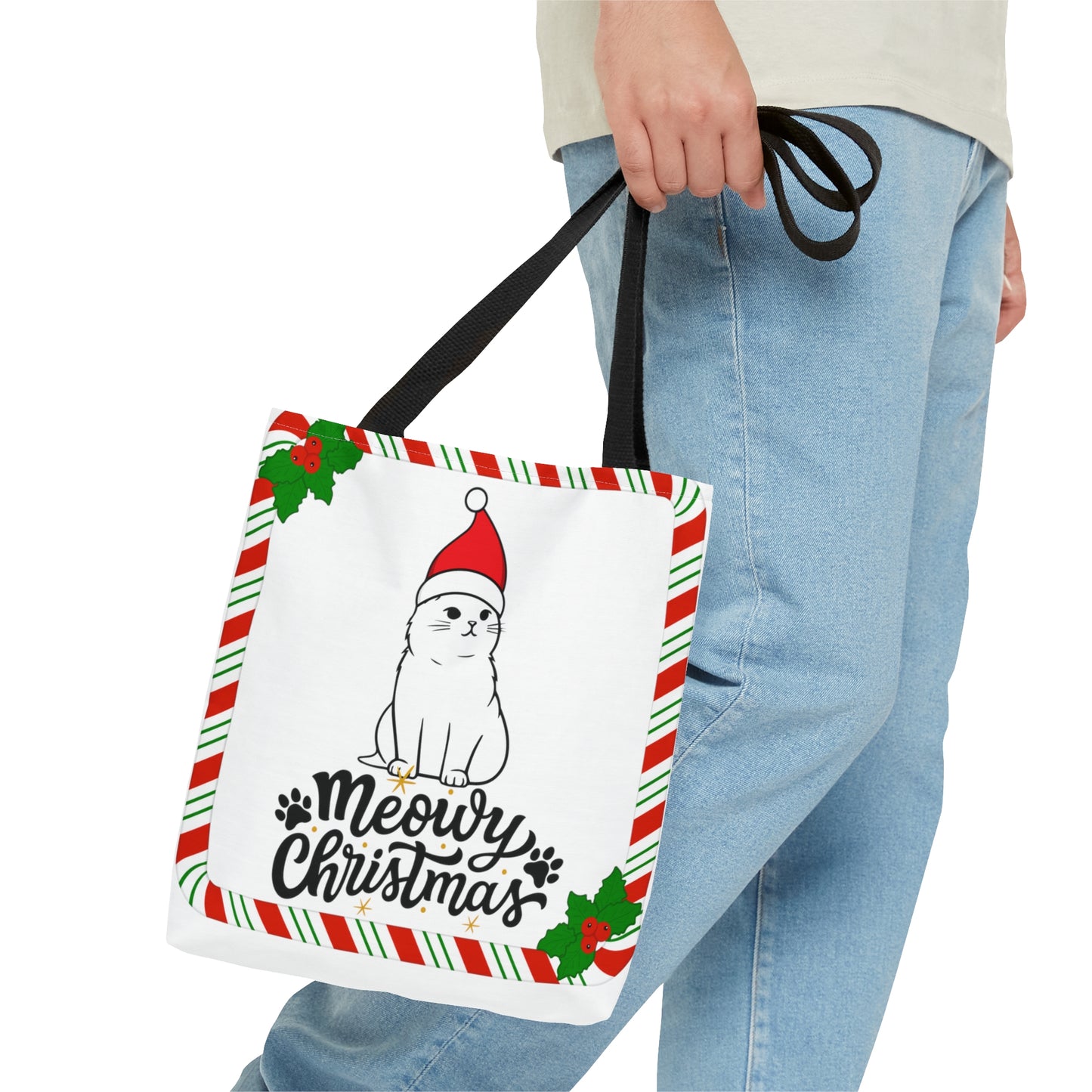 Christmas Santa Kitty Tote Bag – Cute Holiday Cat Lover Gift (3 Sizes)