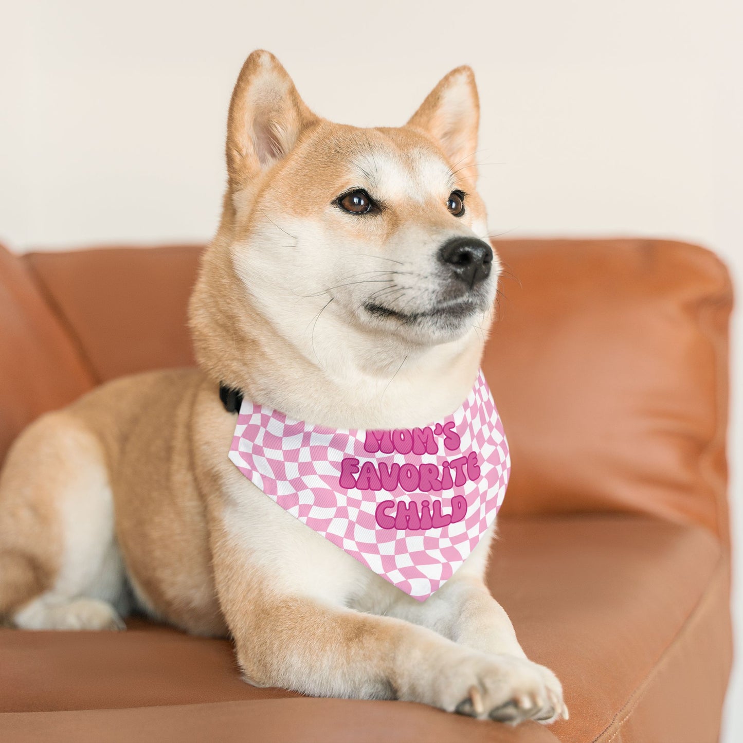 "Mom's Favorite Child" Pink Bandana Collar - Stylish Accessory for Beloved Pets