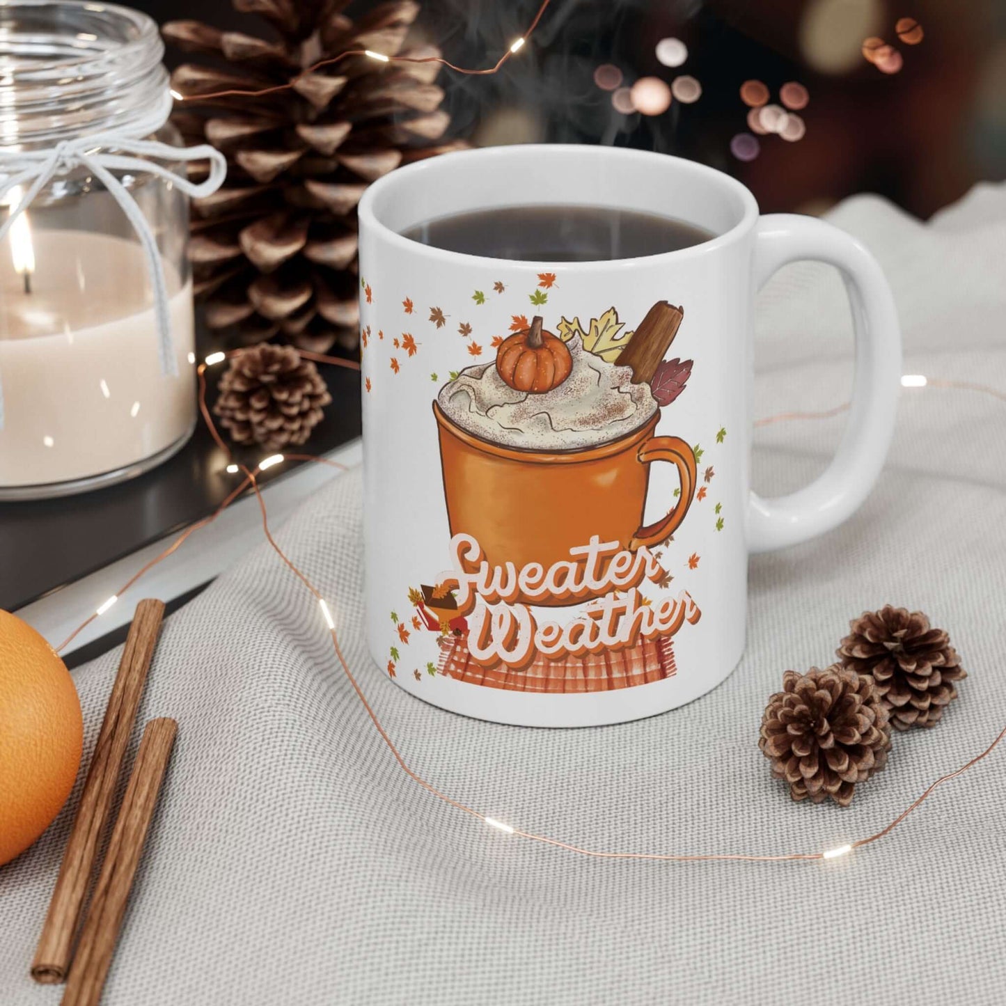 Sweater Weather Ceramic Mug – Cozy Autumn Coffee Cup (11oz)