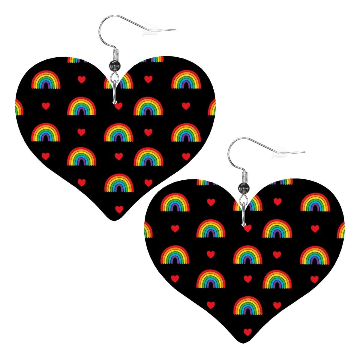 Rainbow Heart Shape Leather Earrings