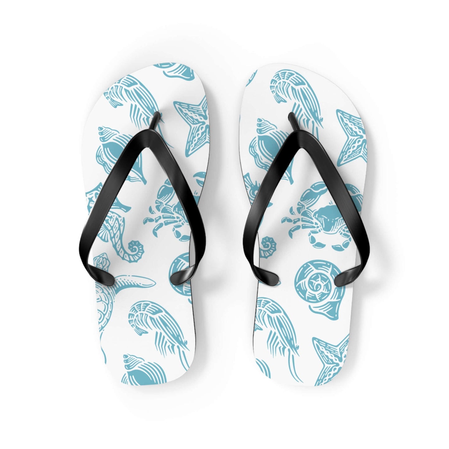 Turtle Beachy Flip Flops with nautical ocean shell print, perfect for summer fun and beach days.