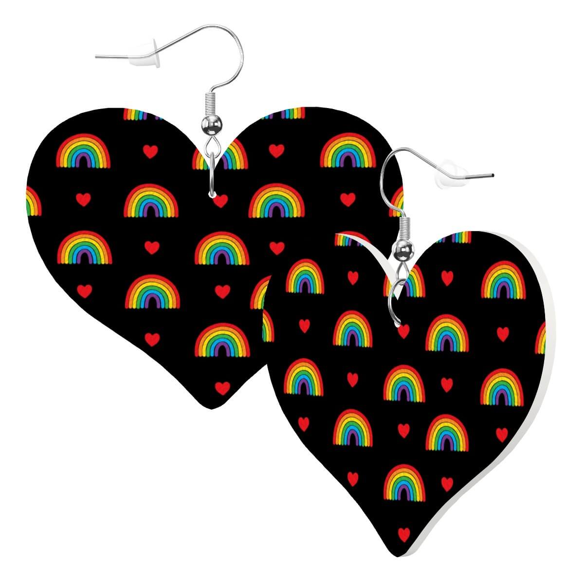 Rainbow Heart Shape Leather Earrings