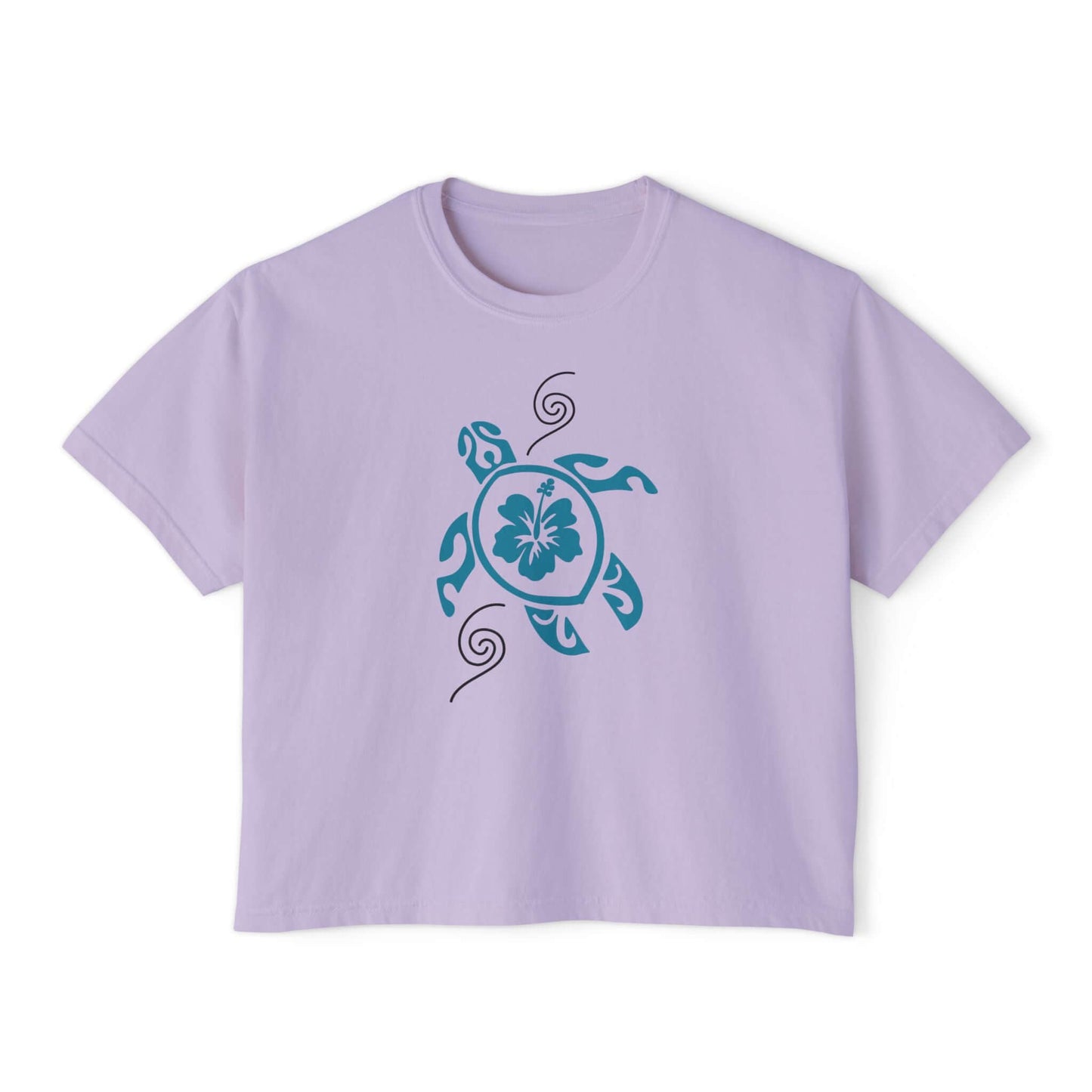 Tropical Turtle Graphic Boxy Tee in lavender, featuring a turtle design with vibrant tropical accents.