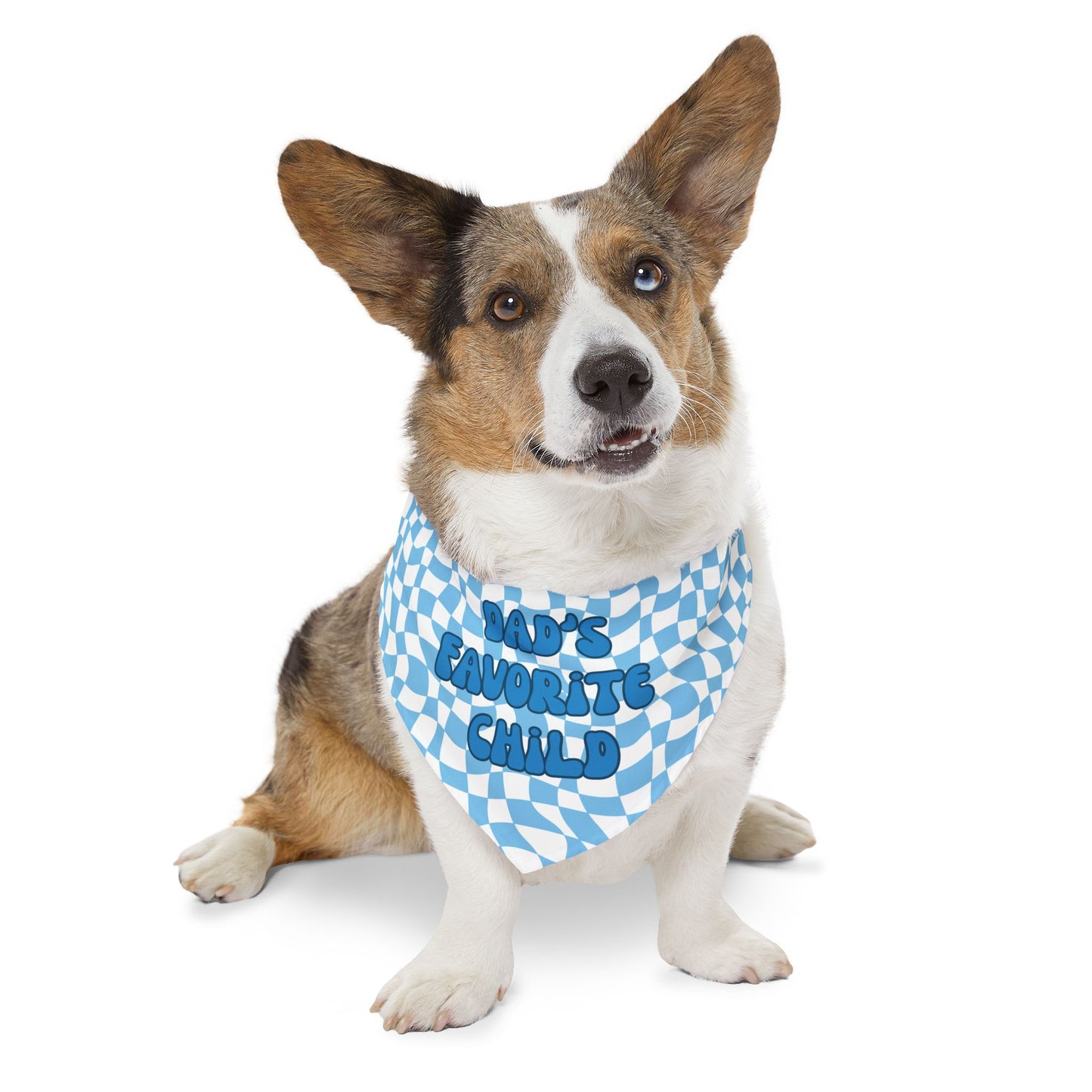 “Dad’s Favorite Child” Blue Pet Bandana – Cute Collar for Pet Dads