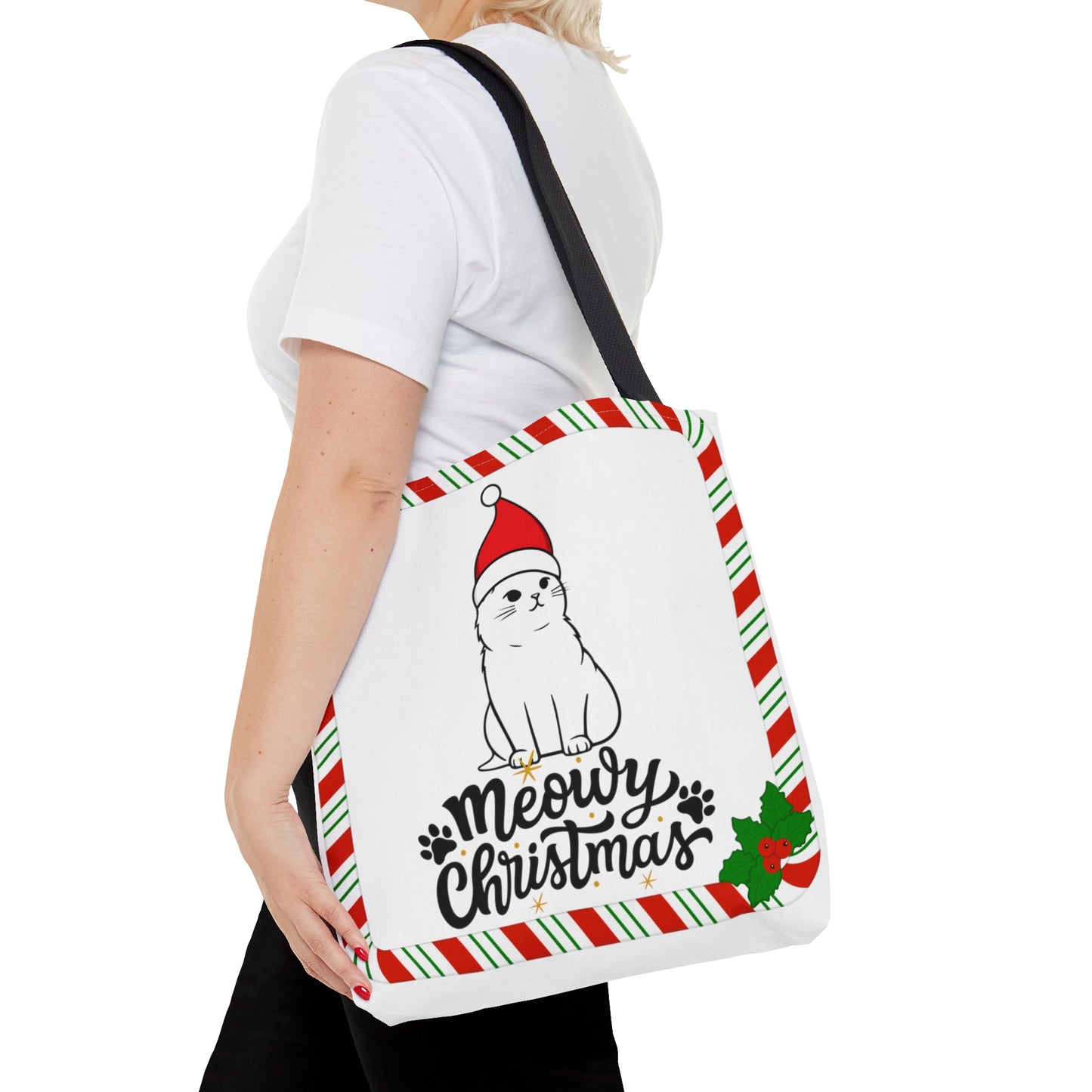 Christmas Santa Kitty Tote Bag – Cute Holiday Cat Lover Gift (3 Sizes)