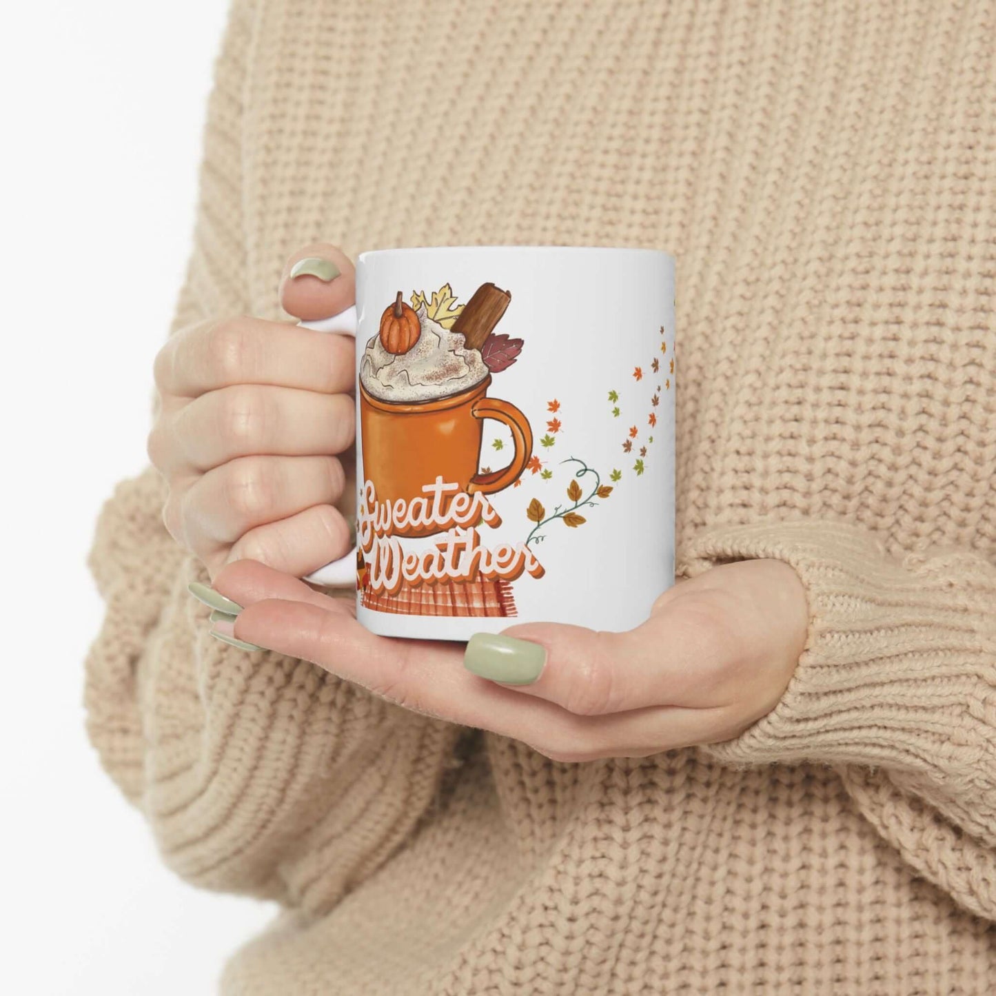 Sweater Weather Ceramic Mug – Cozy Autumn Coffee Cup (11oz)