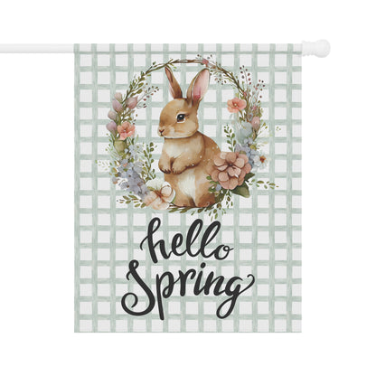 Hello Spring Rabbit with Flowers Garden Flag