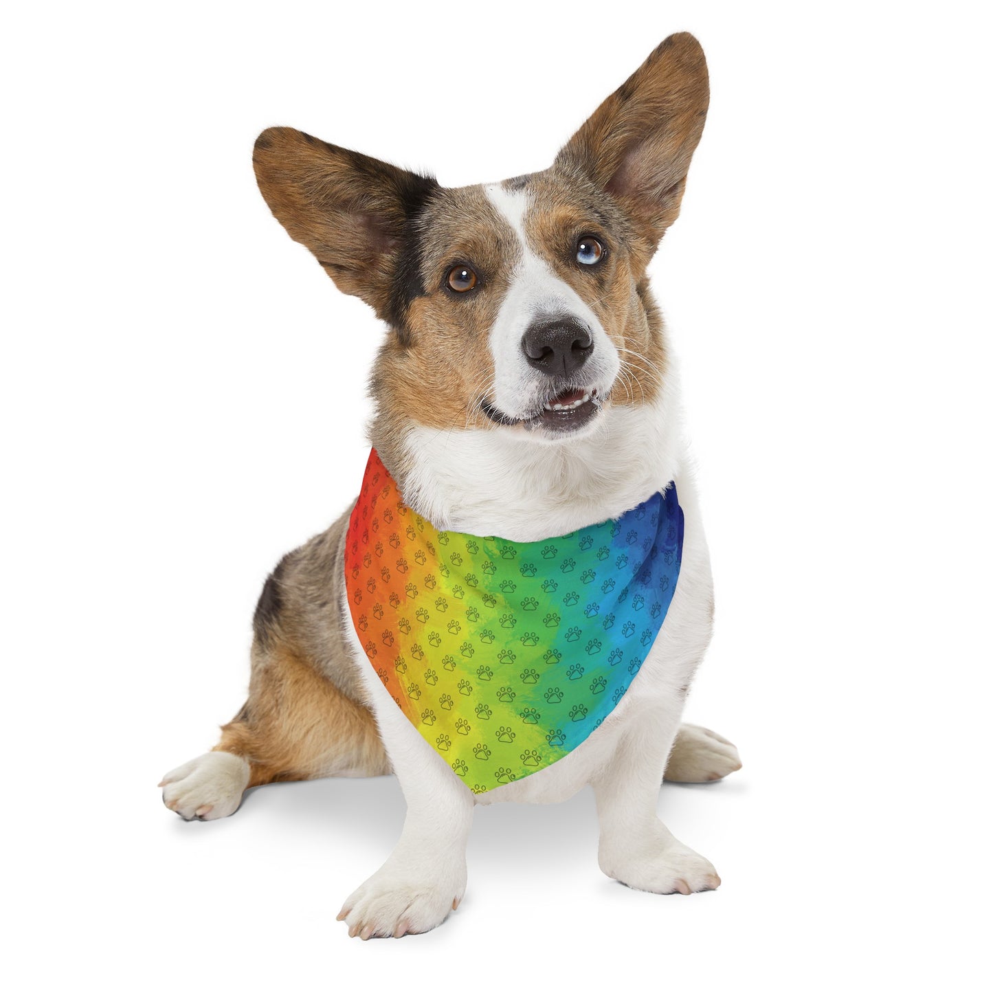 Watercolor Rainbow Paw Print Pattern Pet Bandana Collar (S - XL)