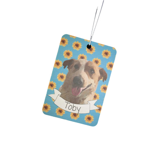 Custom Pet Photo Air Freshener with Sunflower Design - Car Aromatherapy