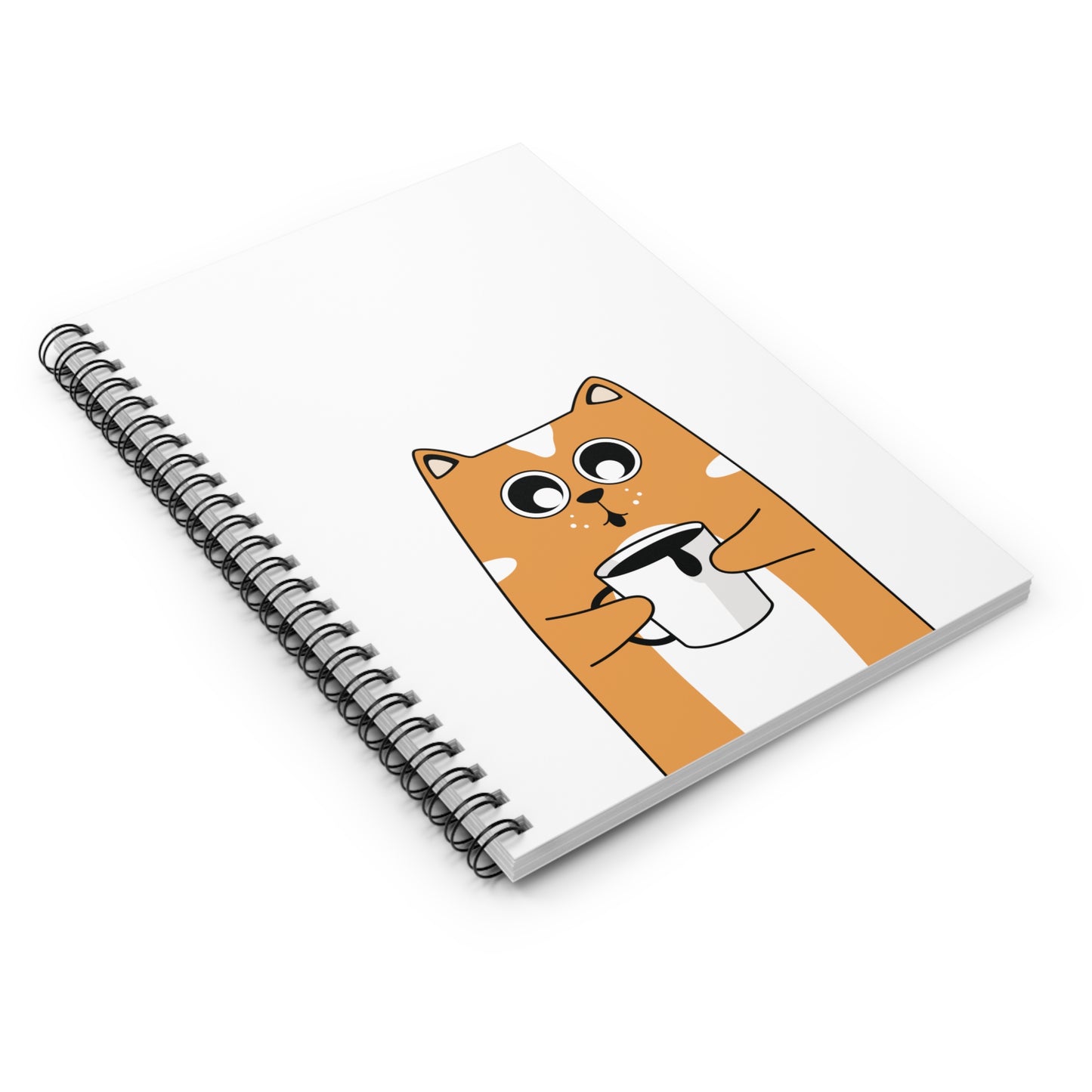 Cat With Coffee Ruled Line Spiral Notebook, Cat Notebook, Orange Cat Notebook, Cute Cat Notebook