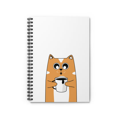 Cat With Coffee Ruled Line Spiral Notebook, Cat Notebook, Orange Cat Notebook, Cute Cat Notebook