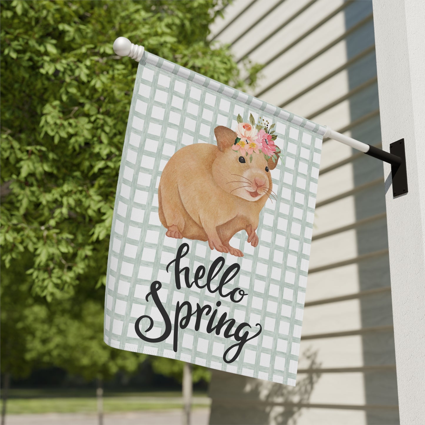 Hello Spring Hamster with Flowers Garden Flag