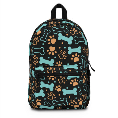 Dog Paw and Bone Backpack, Black Dog Print Backpack, Cute Dog Bone Backpack