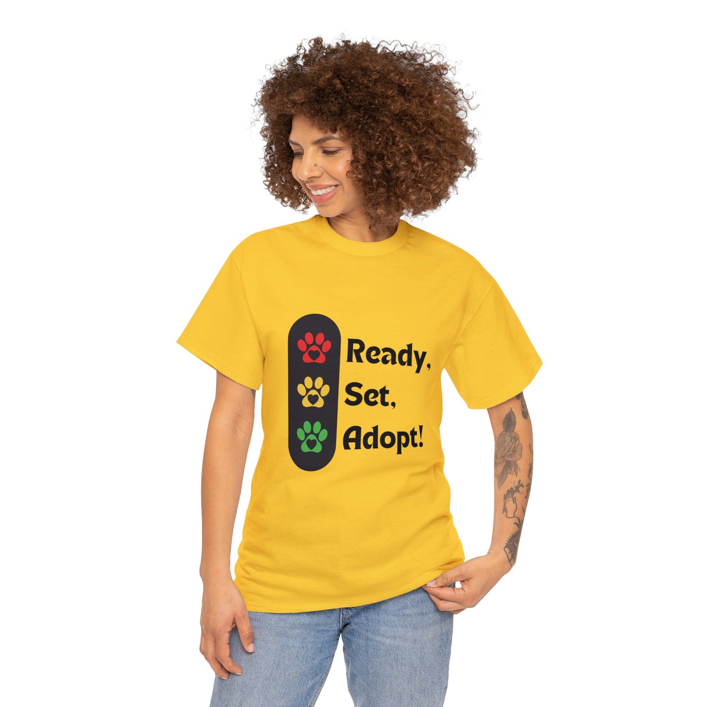 "Ready, Set, Adopt!" Traffic Light Heavy Cotton Tee