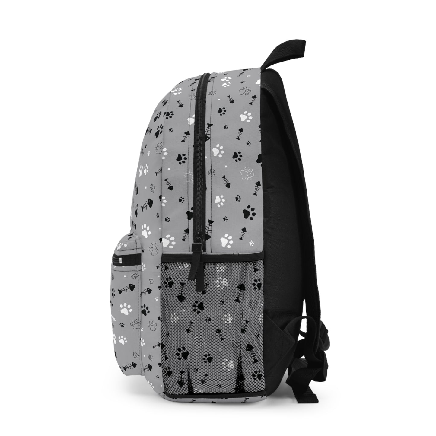 Personalized Grey Cat Print Backpack with Fish Bone Accents 🐾 🐟