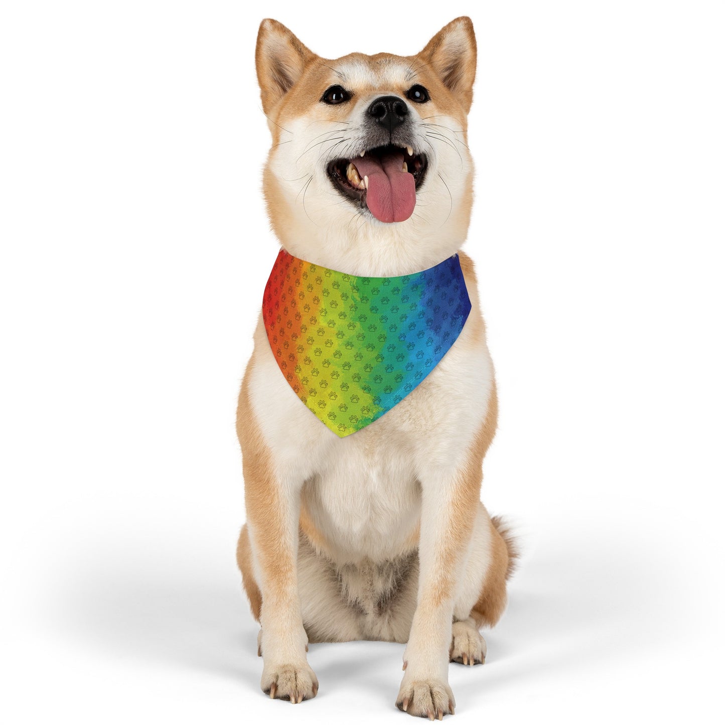 Watercolor Rainbow Paw Print Pattern Pet Bandana Collar (S - XL)