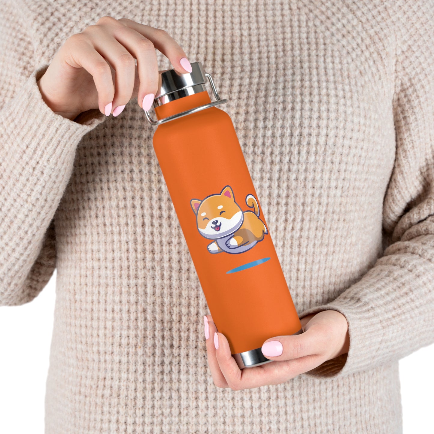 Shiba Inu Copper Vacuum Insulated Bottle, Jumping Shiba Inu Water Bottle, Shiba Inu Cartoon Water Bottle