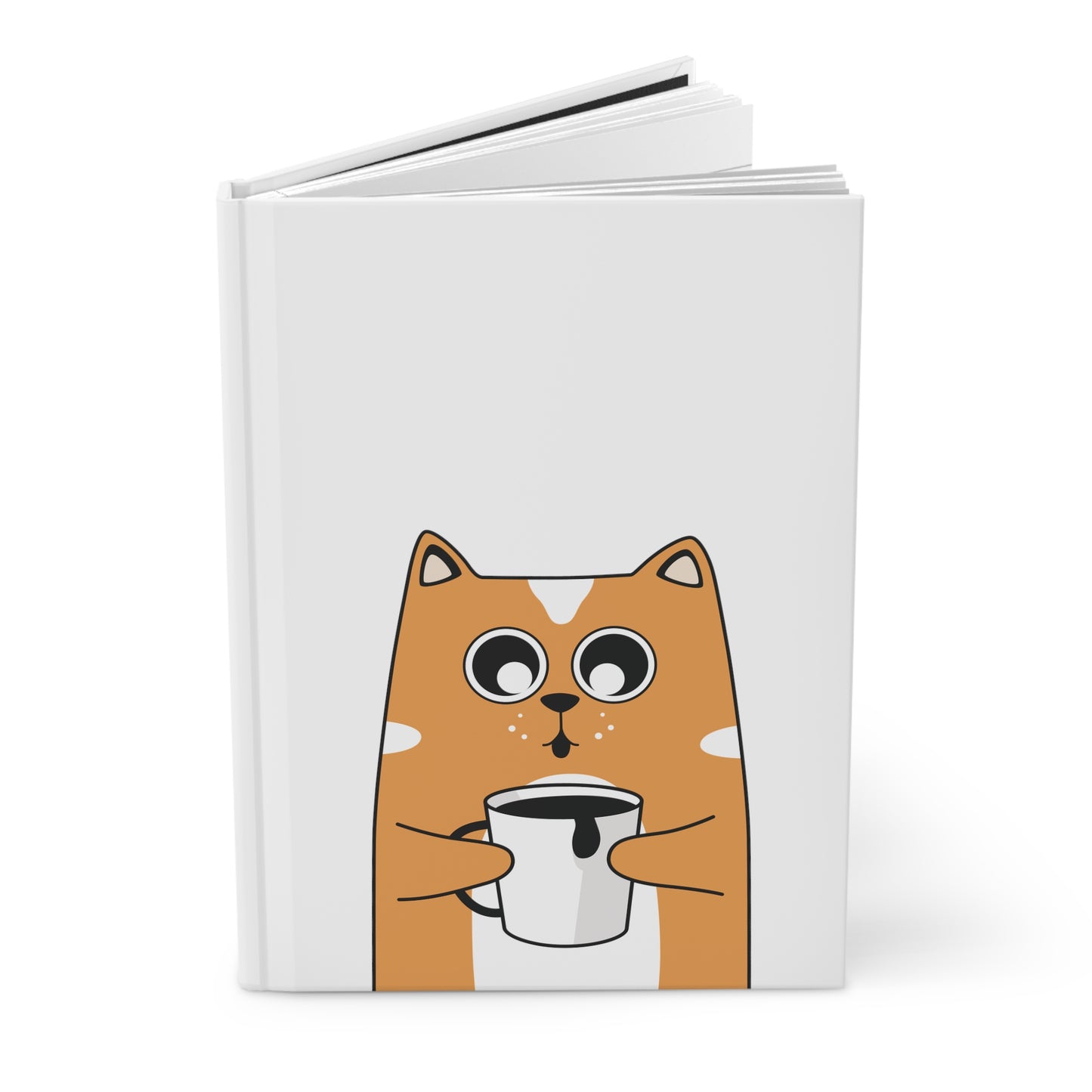 Cat With Coffee Hardcover Matte Journal, Cat Journal, Cat Notebook, Cute Cat Journal, Orange Cat Journal (4 Colors)