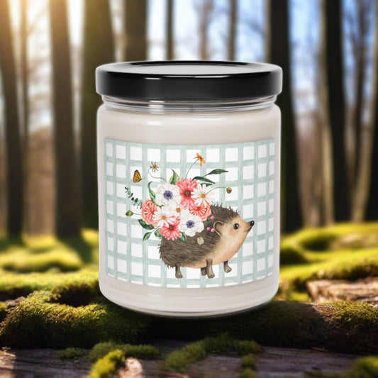 'Hedgehog and Flowers' Spring Themed Soy Candle (9 Scents)