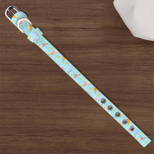 Mint ice cream pattern dog collar made of durable polyester; adjustable for small dogs and puppies.