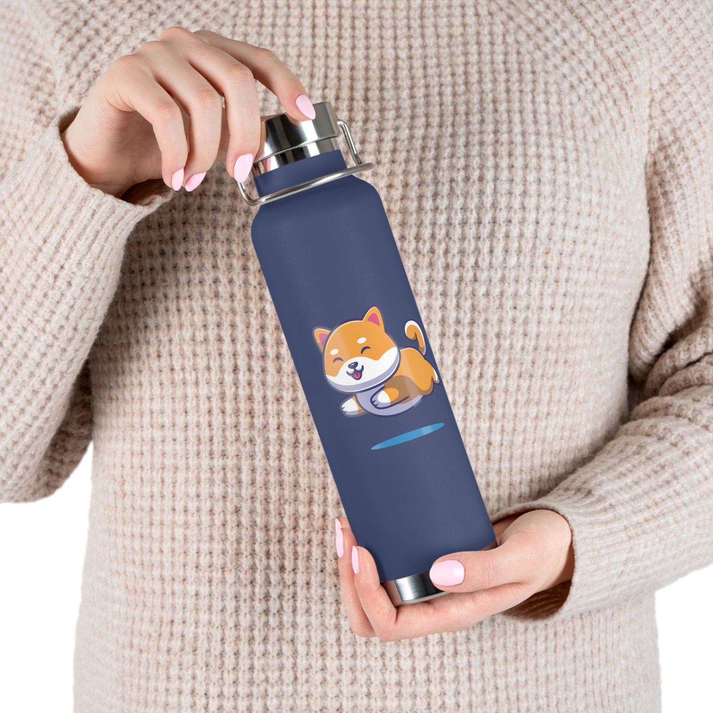 Shiba Inu Copper Vacuum Insulated Bottle, Jumping Shiba Inu Water Bottle, Shiba Inu Cartoon Water Bottle