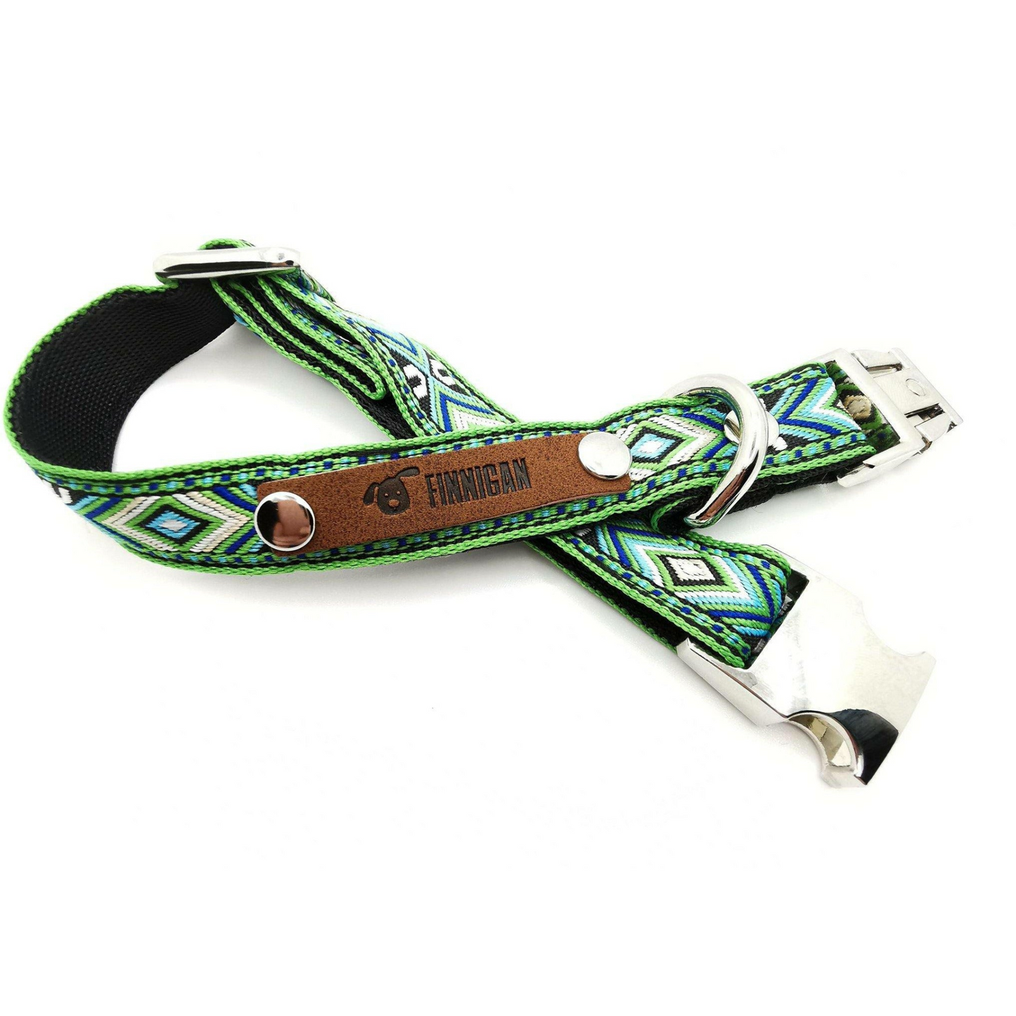 Green Boho Dog Collar and Leash Set (Personalization Available)