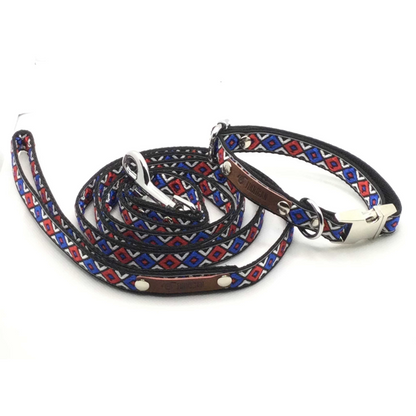 Red & Blue Boho Collar/Leash Set (Personalization Available)