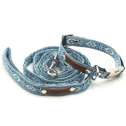 Blue Boho Dog Collar and Leash Set (Personalization Available)