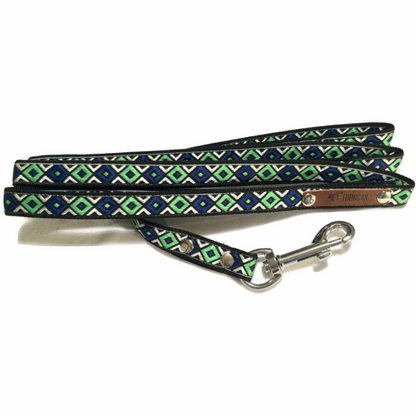 Blue & Lime Green Boho Dog Collar and Leash Set (Personalization Available)