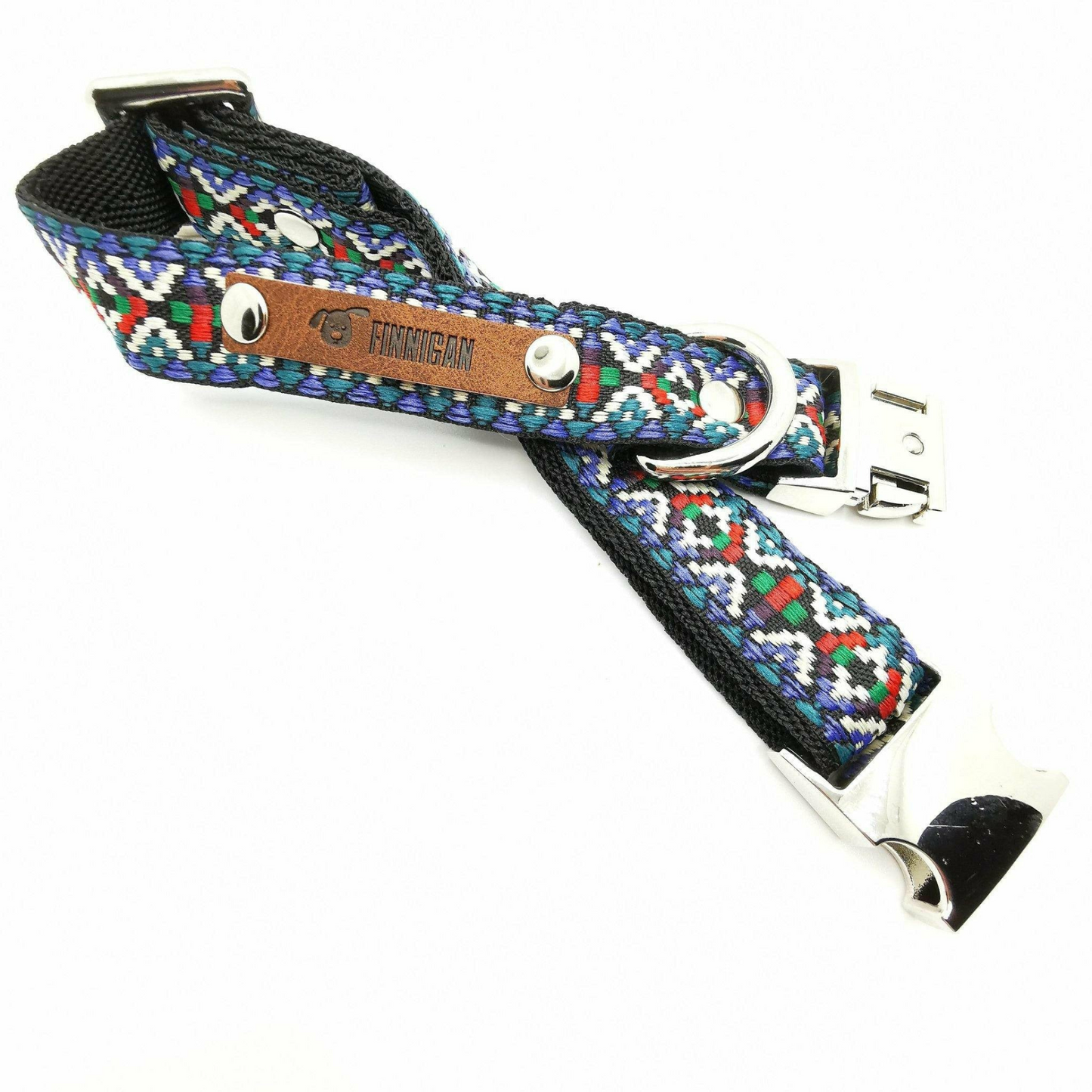 Red & Green Boho/Mountain Dog Collar and Leash Set (Personalization Available)