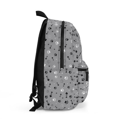 Personalized Grey Cat Print Backpack with Fish Bone Accents 🐾 🐟