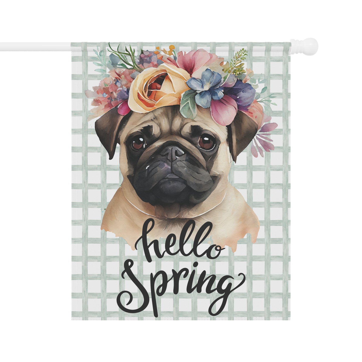 Spring Themed Pug Garden Flag