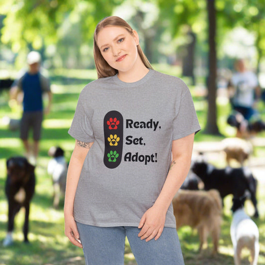 "Ready, Set, Adopt!" Traffic Light Heavy Cotton Tee