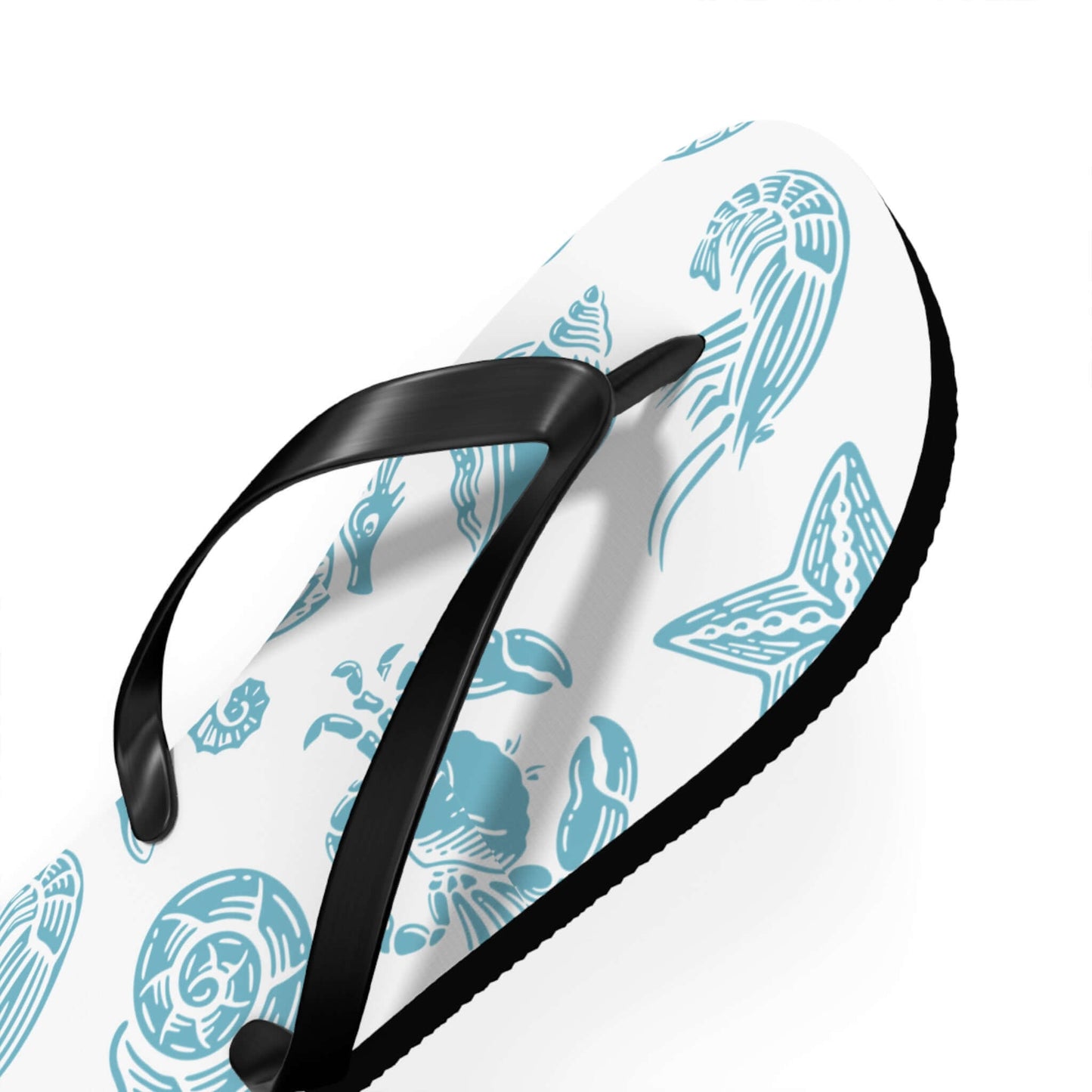 Turtle Beachy Flip Flops with nautical shell print, perfect for summer beach outings and casual wear.