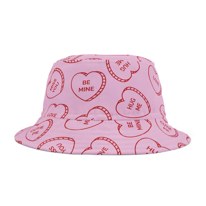 Valentine's Day Bucket Hat - Valentine Heart Shaped Candy Design