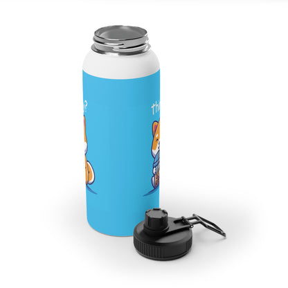 Cute Shiba Inu Drinking Boba Stainless Steel Water Bottle W/ Sports Lid (12 oz, 18 oz, 32 oz)