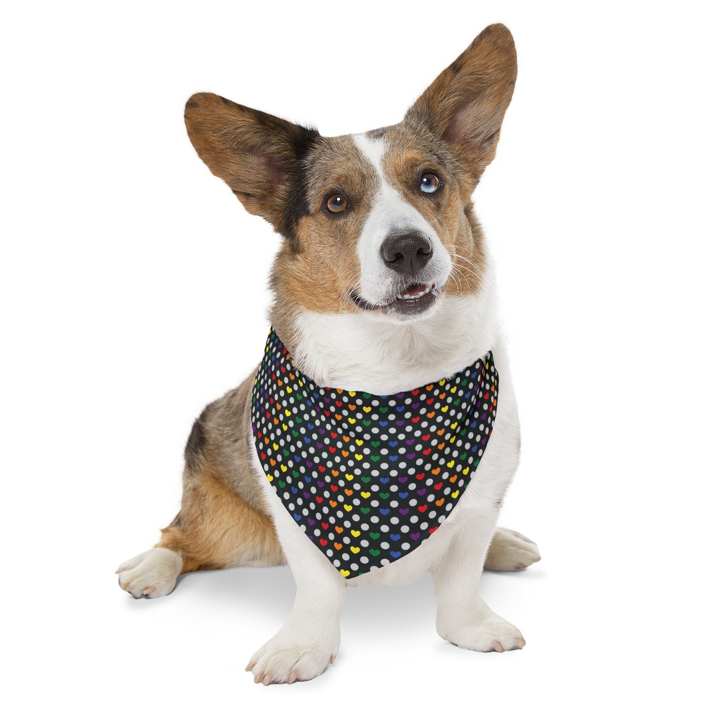 PRIDE, Rainbow Heart Pattern Pet Bandana Collar (S - XL)