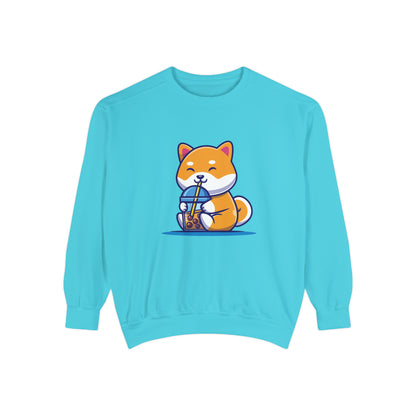 Cute Shiba Inu Drinking Boba Unisex Garment-Dyed Sweatshirt (2XL/3XL)