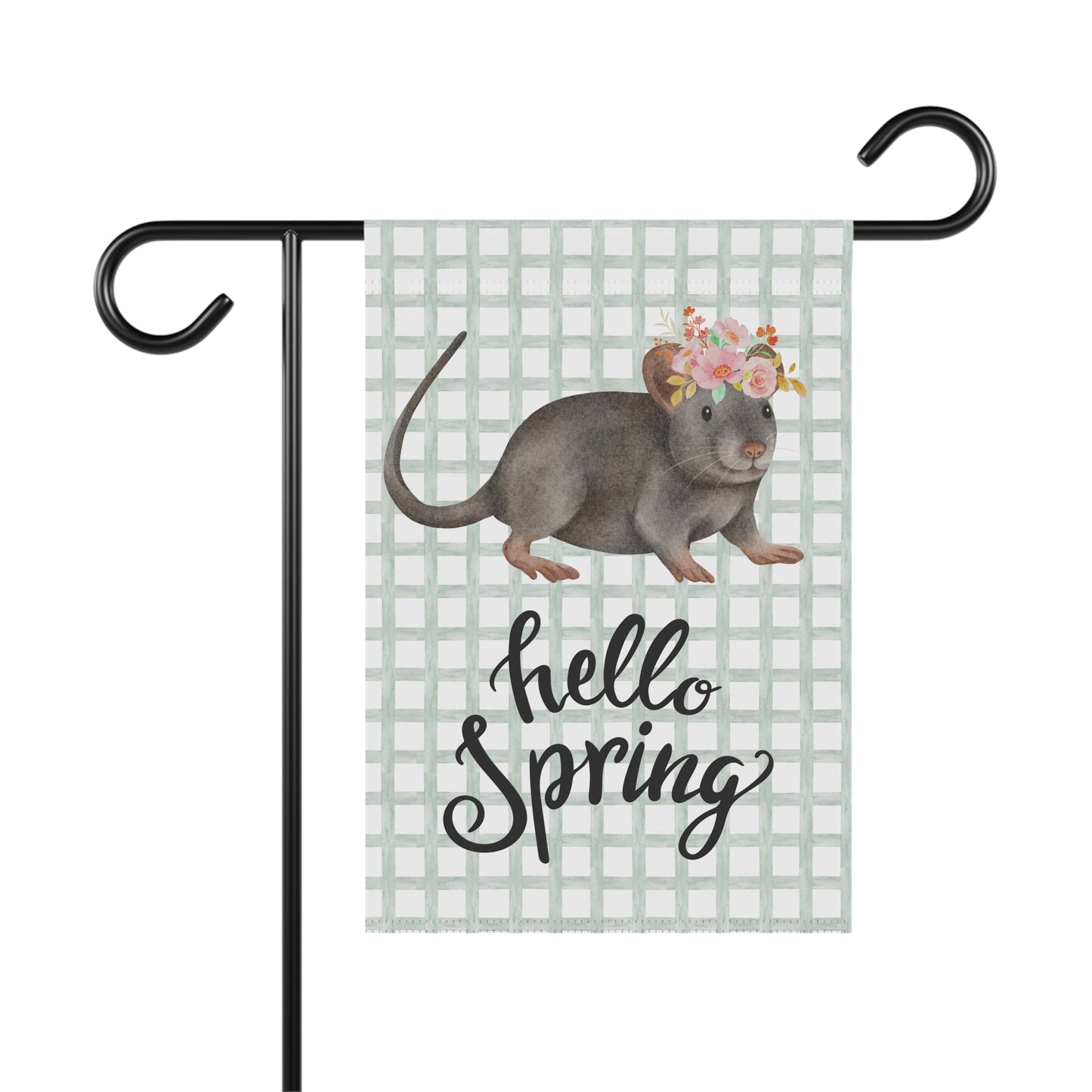 Hello Spring Rat with Flowers Garden Flag