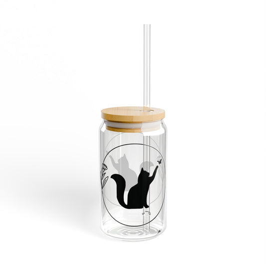 Cat and Butterfly Silhouette 16oz Sipper Glass