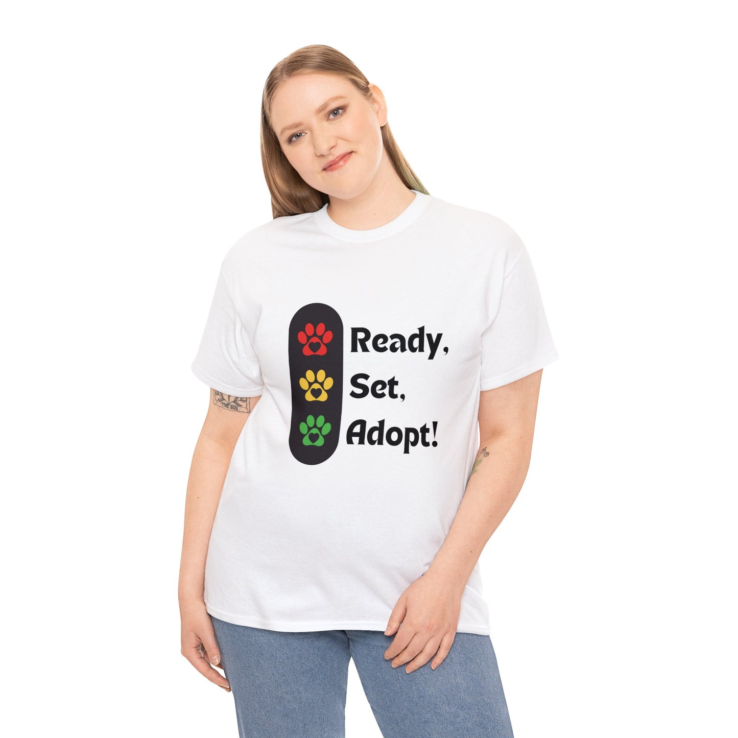 "Ready, Set, Adopt!" Traffic Light Heavy Cotton Tee