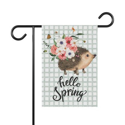 Hello Spring Hedgehog with Flowers Garden Flag